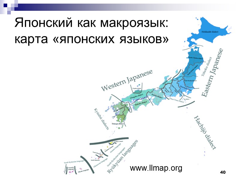 40 Японский как макроязык:  карта «японских языков» www.llmap.org